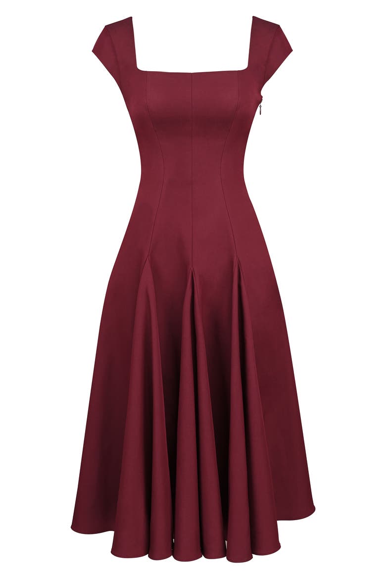 Raise Square Neck Twill Midi Dress, Alternate, color, WINE