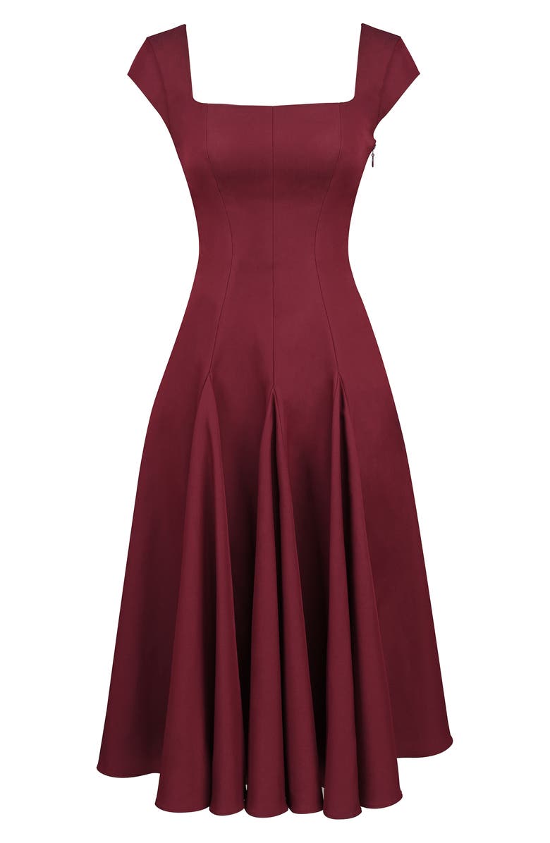 HOUSE OF CB Raise Square Neck Twill Midi Dress, Alternate, color, Wine
