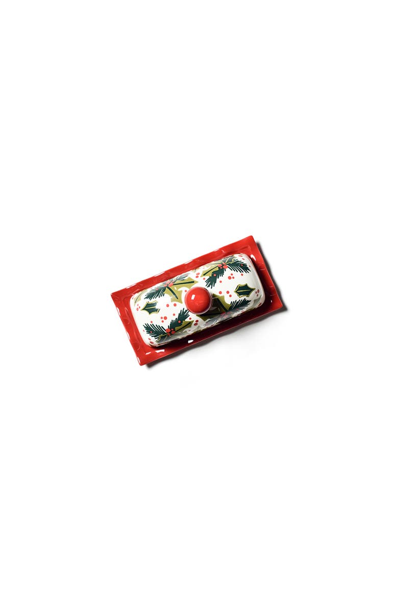 Holly Ruffle Domed Butter Dish, Alternate, color, Red