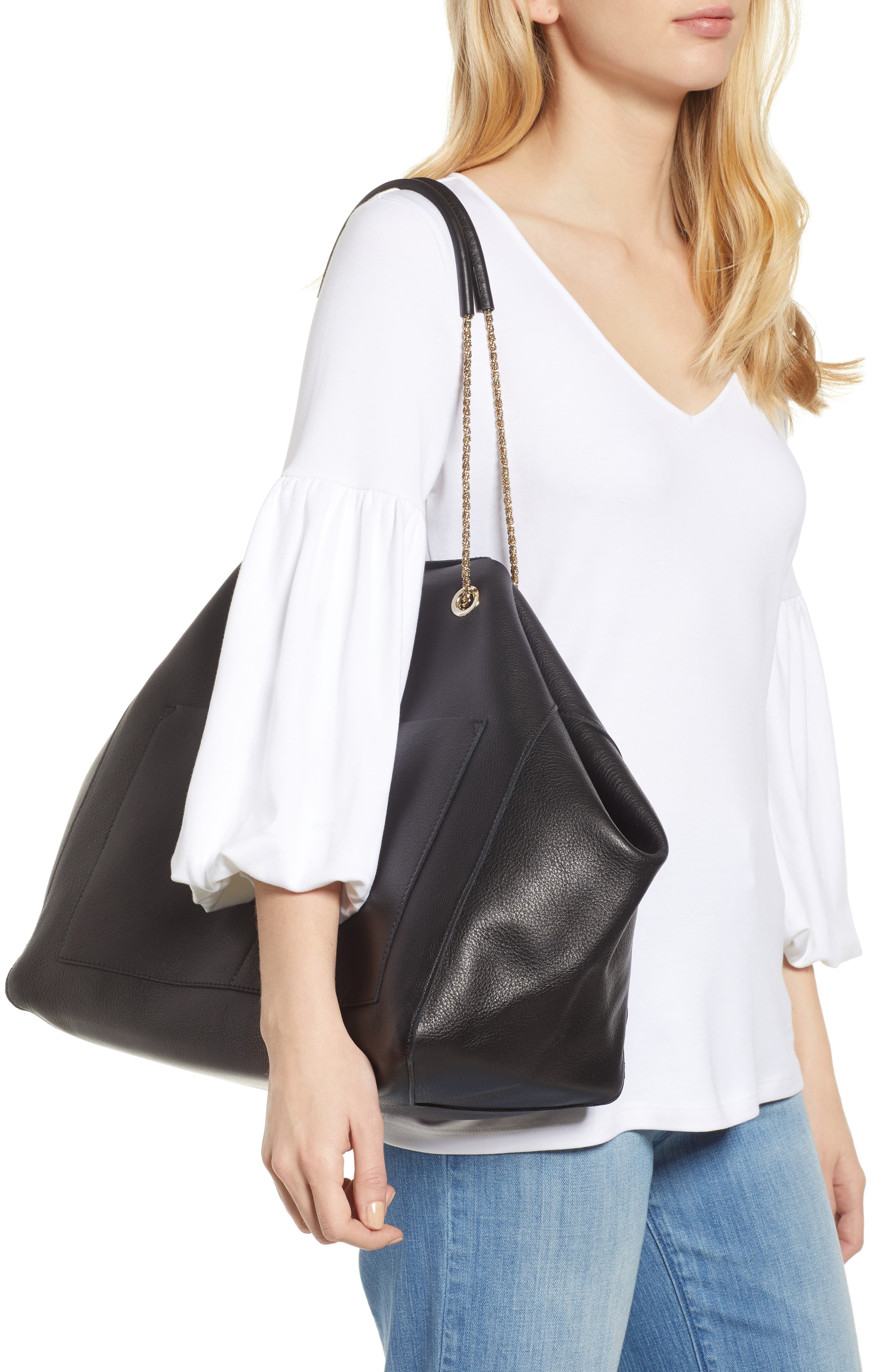 Sézane Gaby Leather Tote, Alternate, color, 