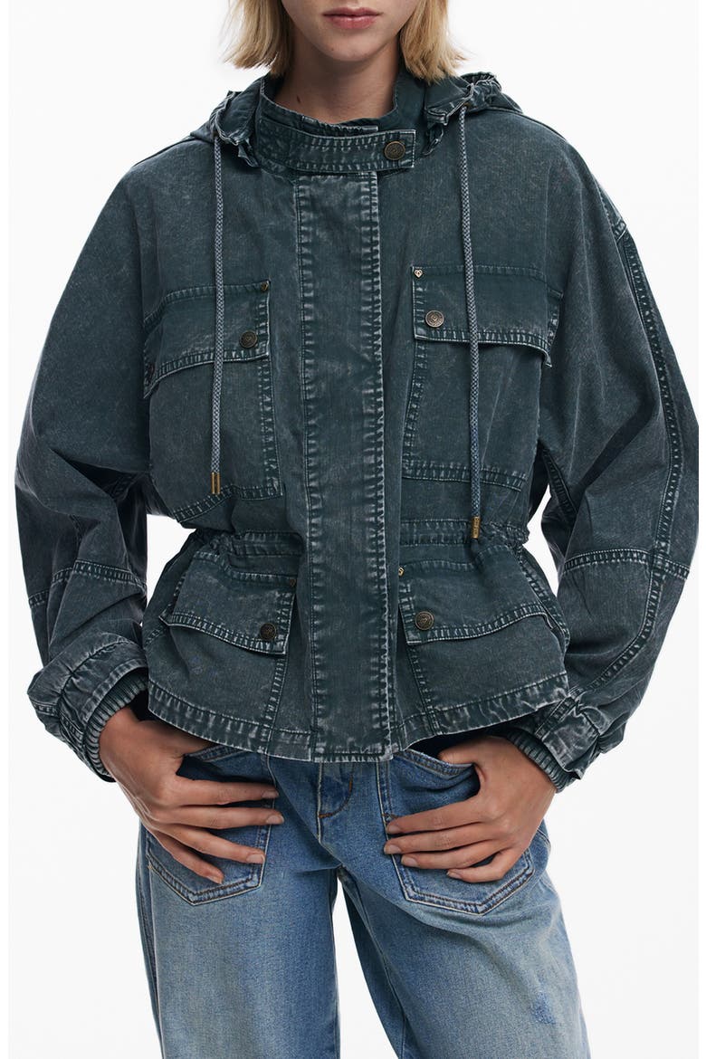 Hooded Denim Jacket, Main, color, LIGHT GREEN