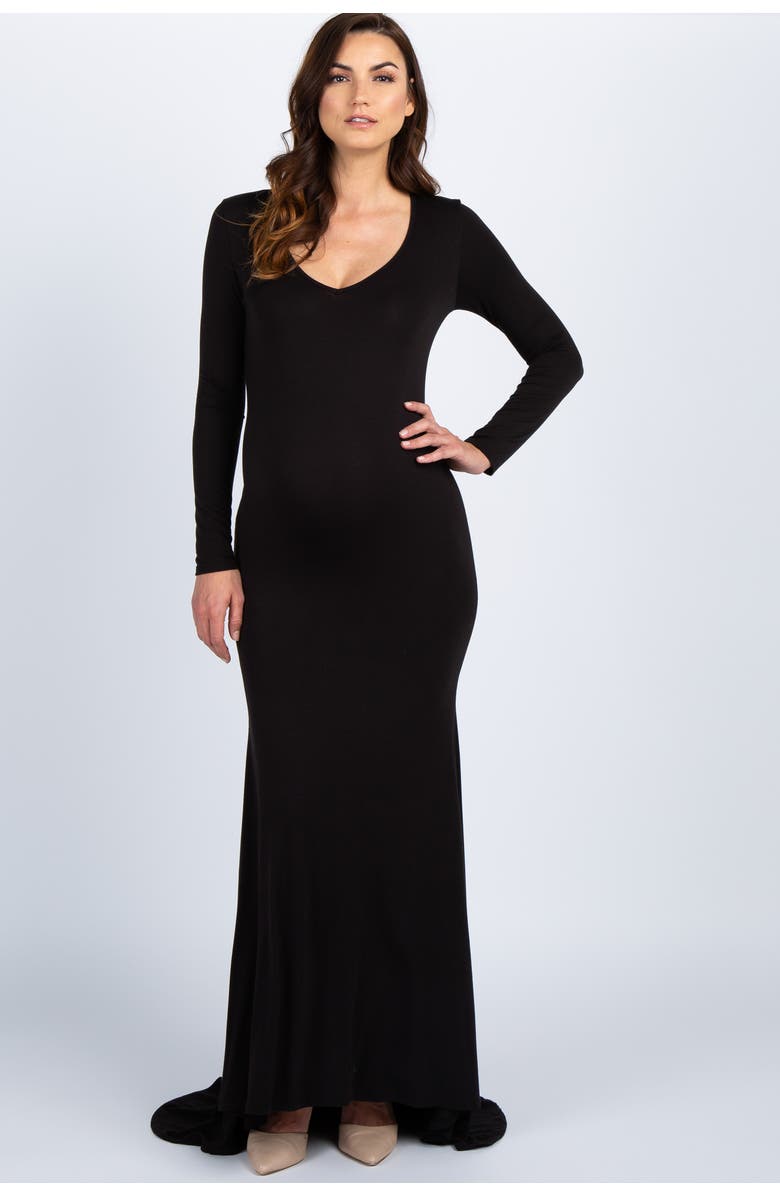 PinkBlush Long Sleeve Photoshoot Maternity Gown/Dress, Alternate, color, Black