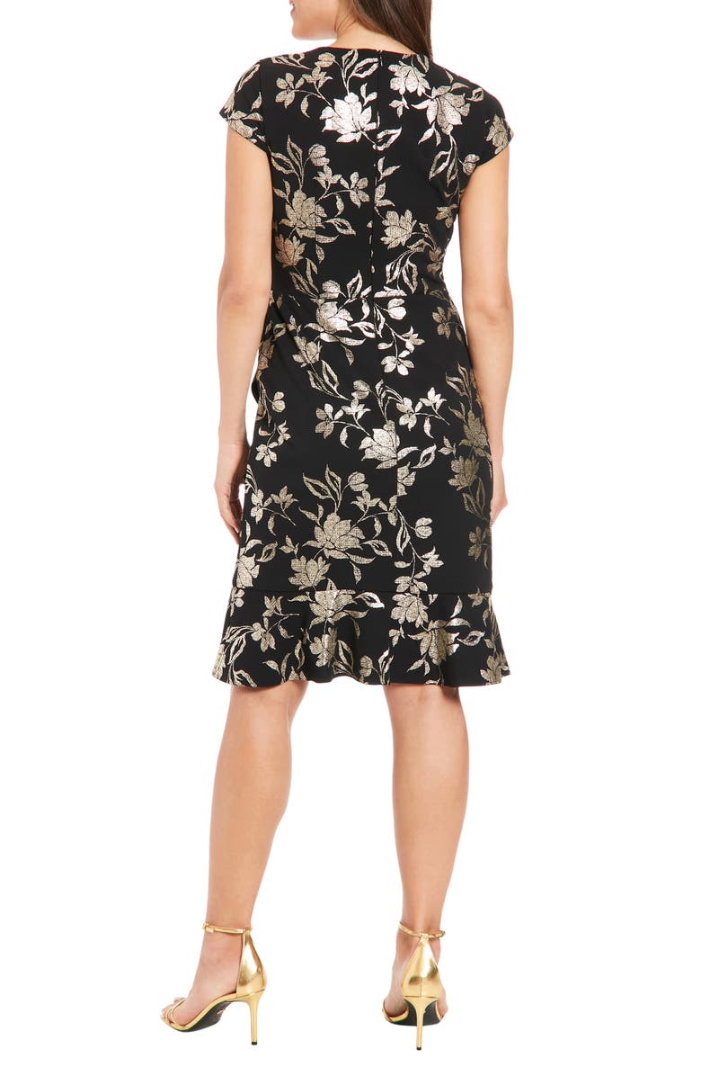 London Times Foil Floral Side Tie Sheath Dress, Alternate, color, 
