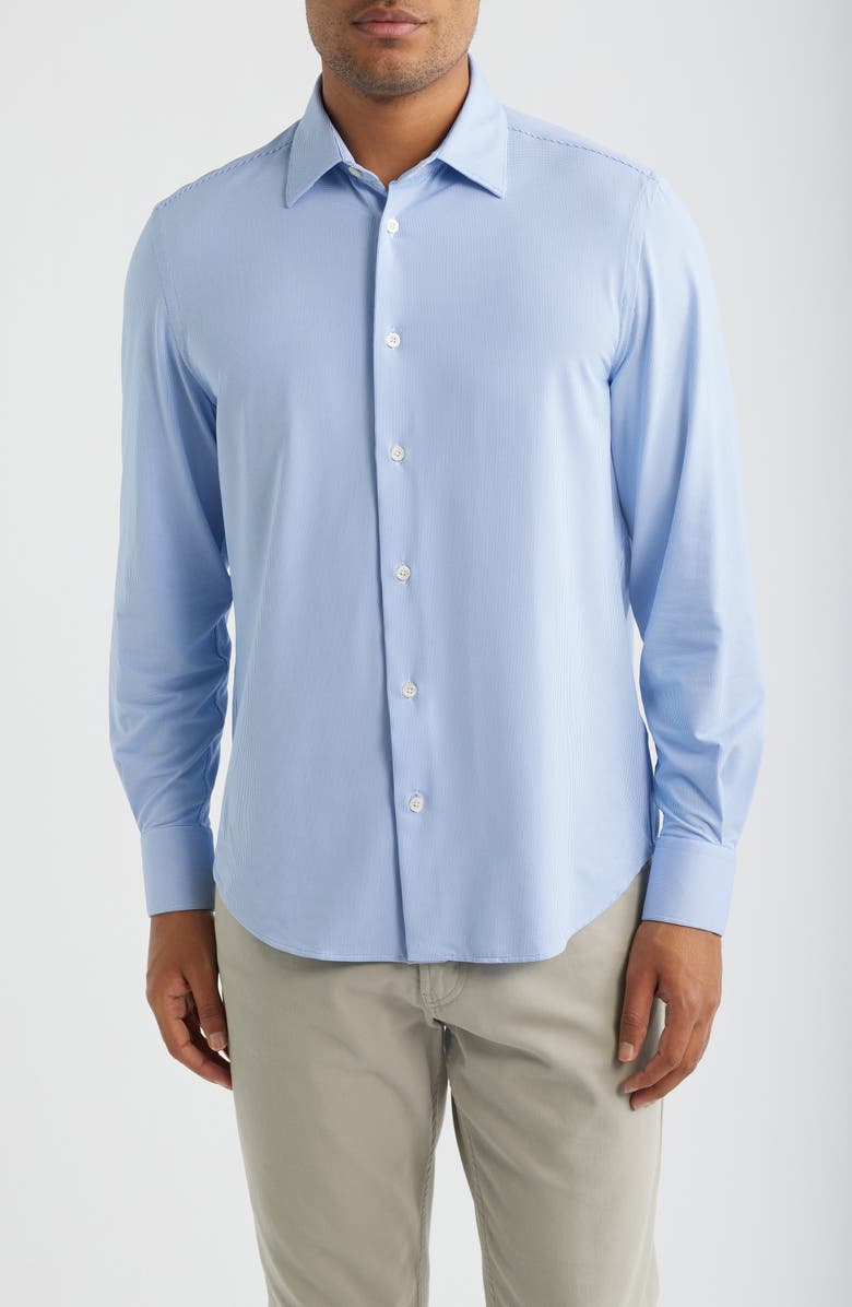 Bugatchi Julian Shaped Fit Stretch Button-Up Shirt, Main, color, Classic Blue