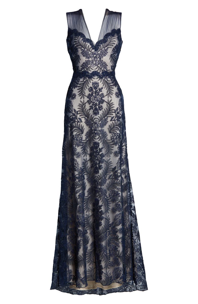 Tadashi Shoji Embroidered Lace Evening Gown, Alternate, color,