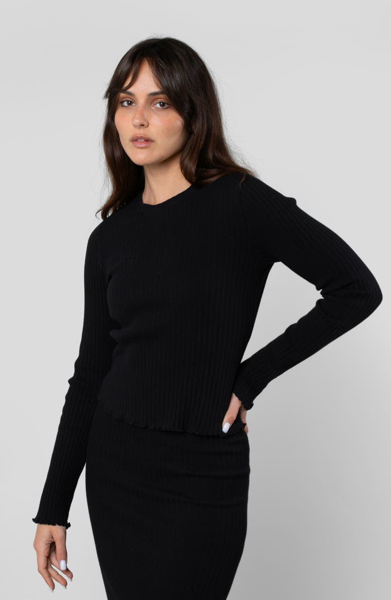 LEISURE LAB Cotton Rib Long Sleeve, Alternate, color, Black