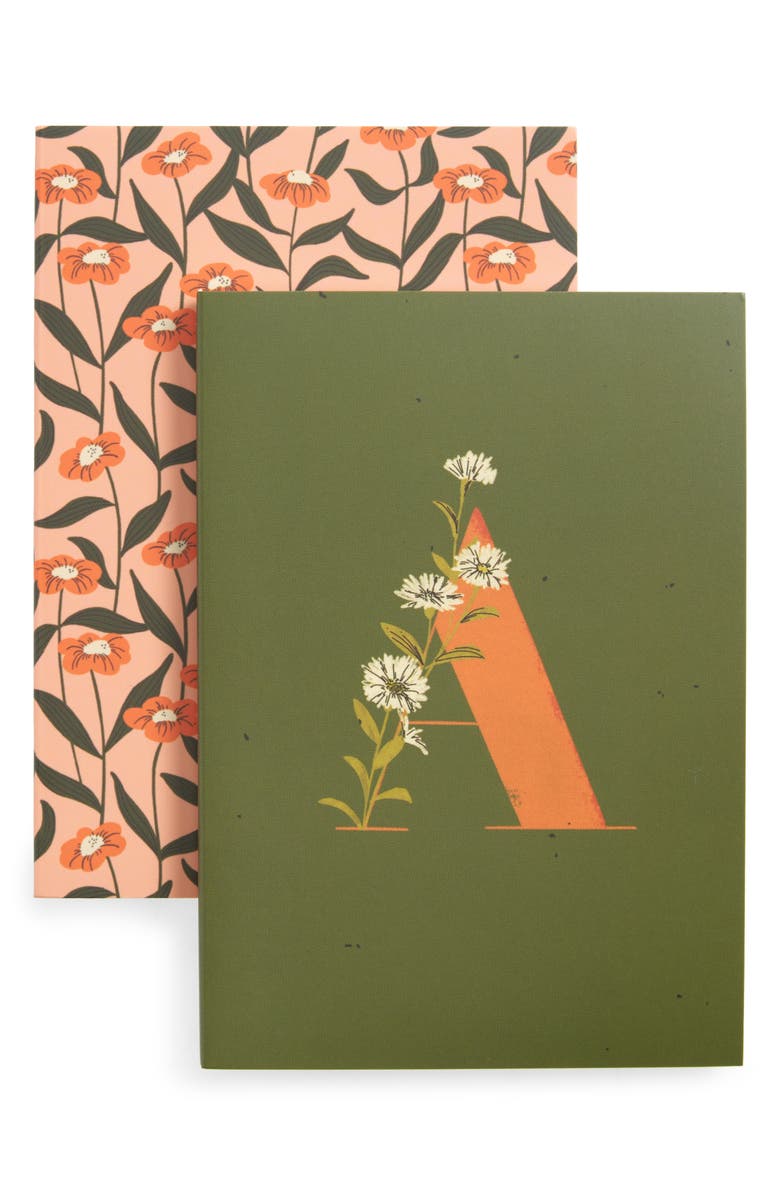 Fringe Studio Set of 2 Monogram Floral Slim Mini Journals, Main, color,
