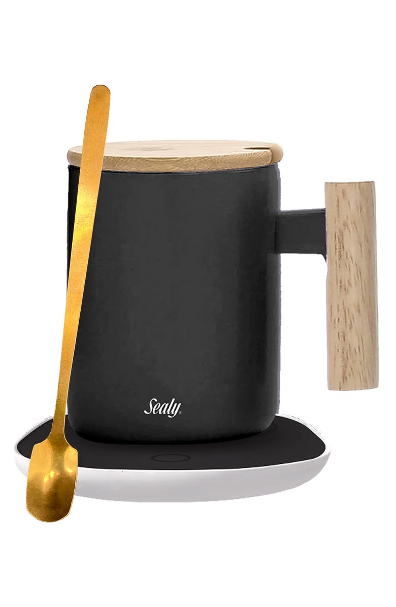 Sealy 4-Piece Mug & Warmer Pad Set, Alternate, color, Black