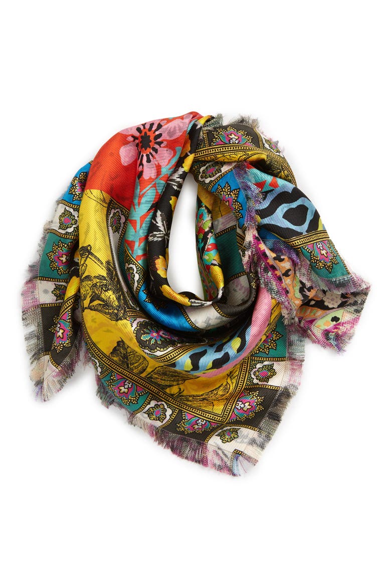 Foulard Reversible Silk Square Scarf, Alternate, color, GOLD