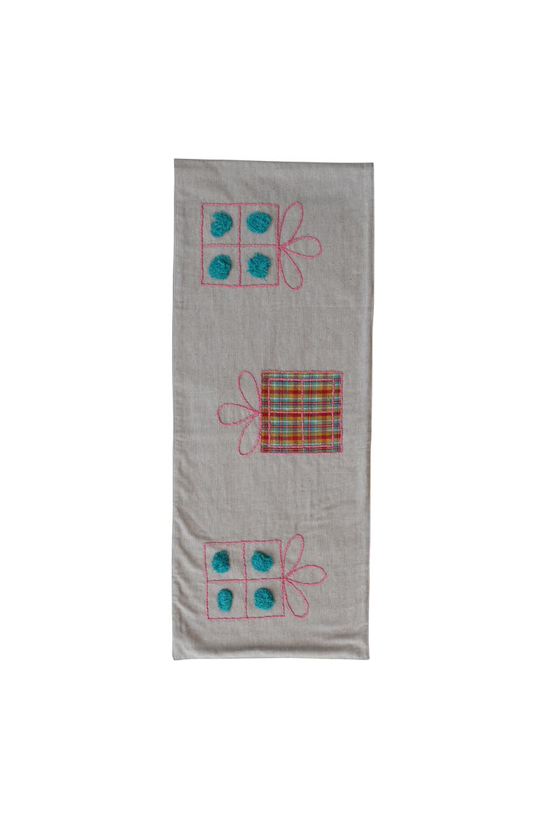 Woven Cotton Table Runner with Appliqued Gifts, Multicolor, Main, color, Multicolor