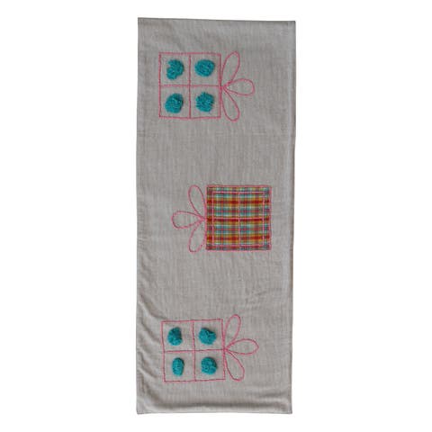 Woven Cotton Table Runner with Appliqued Gifts, Multicolor