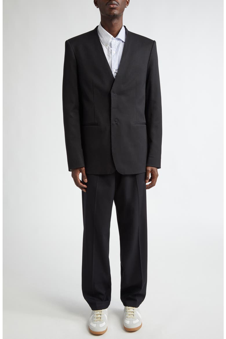Collarless Raw Edge Suit Jacket, Alternate, color, BLACK