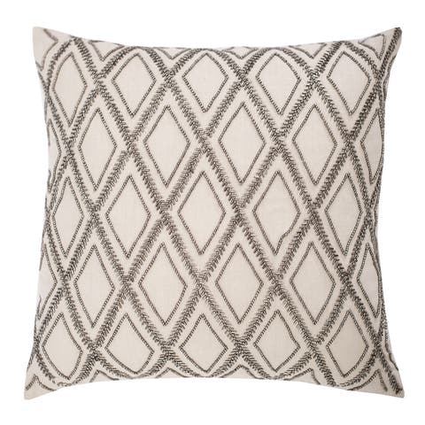 Geometric Diamond Natural Tan Beaded Cotton Decor Throw Pillow, 18" x 18" Cover And Insert Set