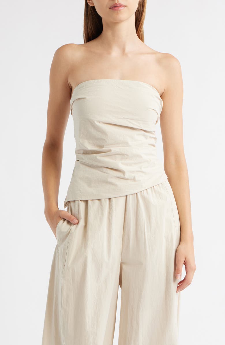 MANGO Willy Drape Strapless Top, Main, color, Ecru