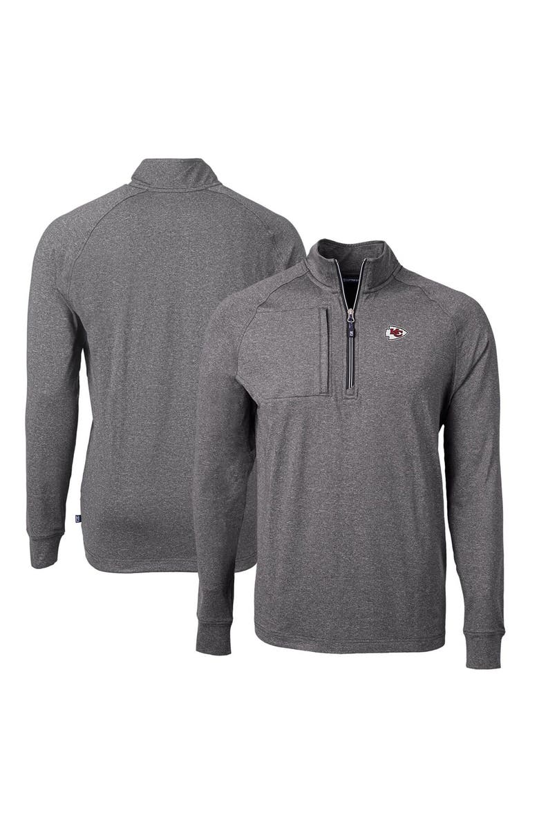 Cutter & Buck Men's Cutter & Buck Heather Black Kansas City Chiefs Adapt Eco Knit Quarter-Zip Pullover Top, Main, color, Heather Black