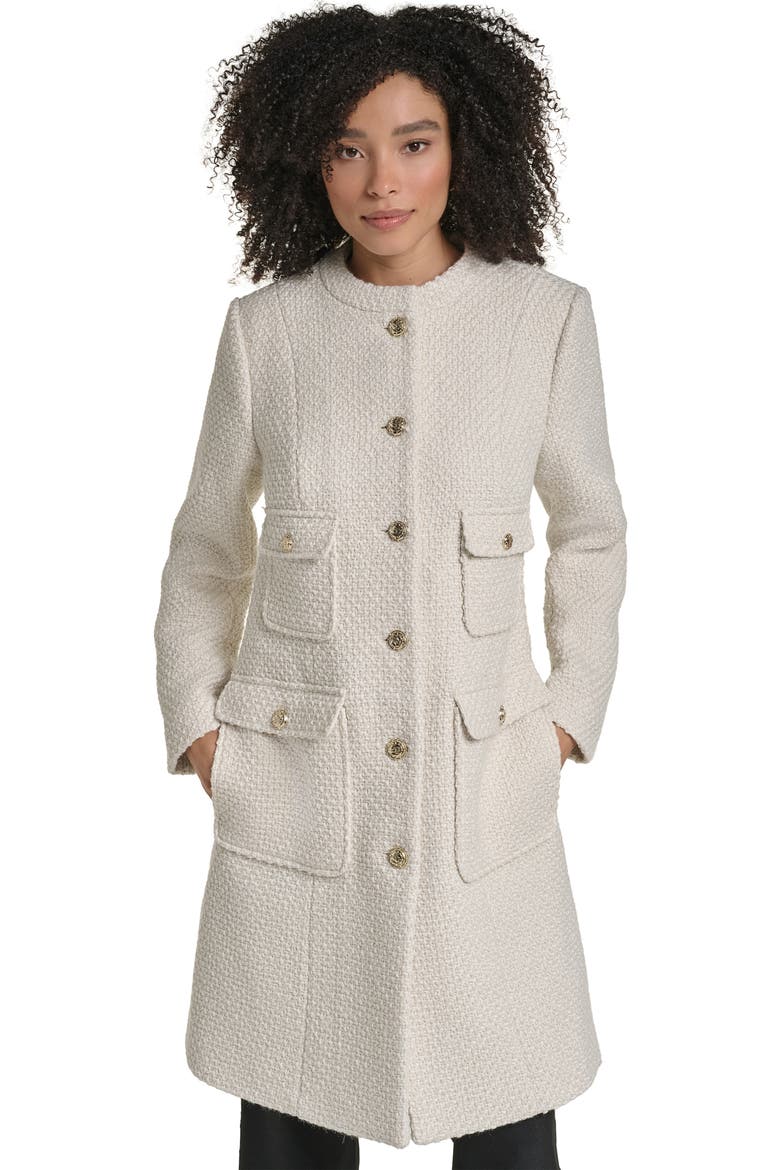 Collarless Wool Blend Coat, Alternate, color, IVORY