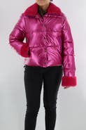 La Fiorentina Metallic Puffer Jacket with Faux Fur Collar