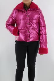 La Fiorentina Metallic Puffer Jacket with Faux Fur Collar