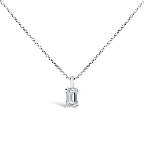 14k Gold 1/2 Cttw Lab Grown Emerald Cut Solitaire Diamond Pendant Necklace
