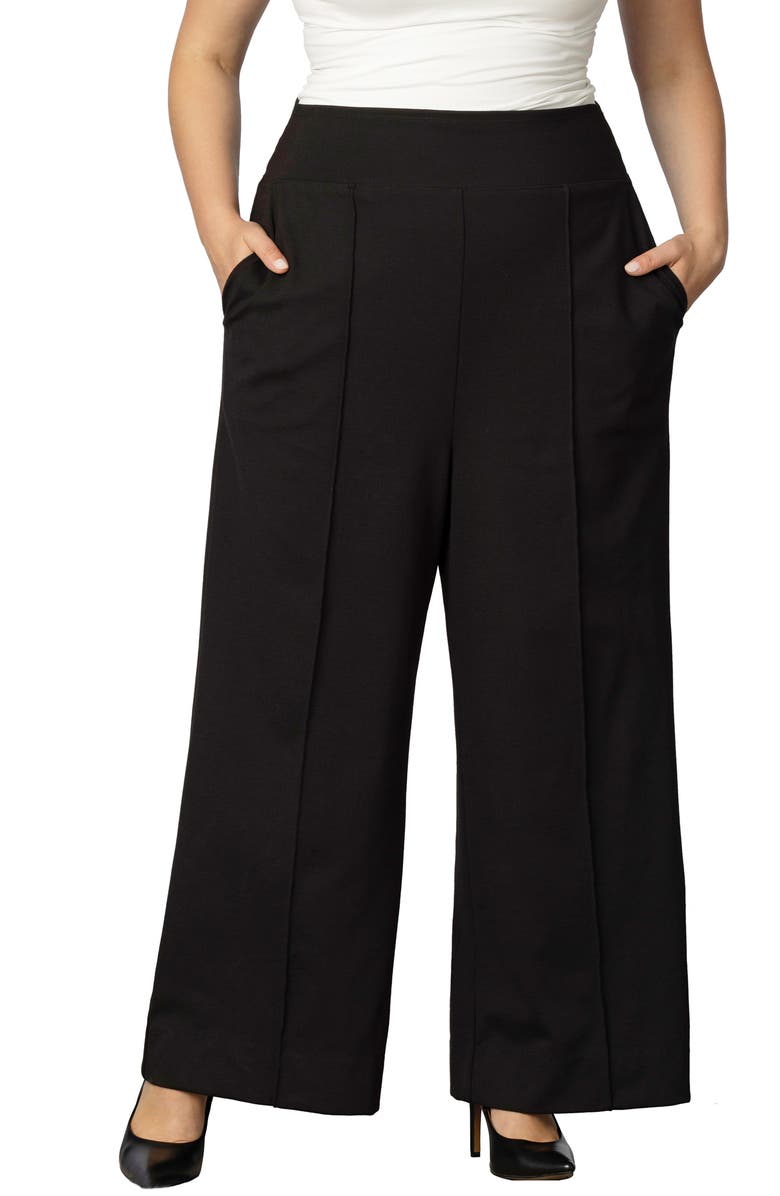 Kiyonna High Waist Wide Leg Ponte Pants, Main, color, Black Noir