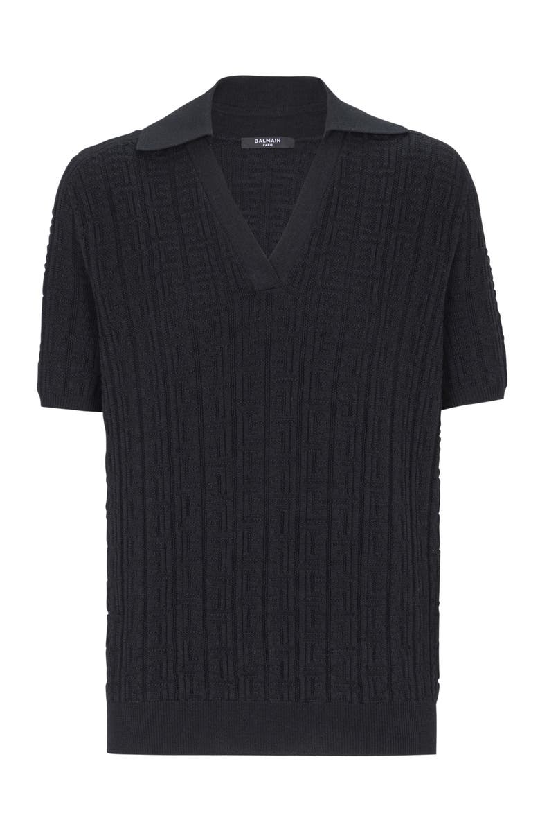 Balmain Monogram knit polo, Alternate, color, Black