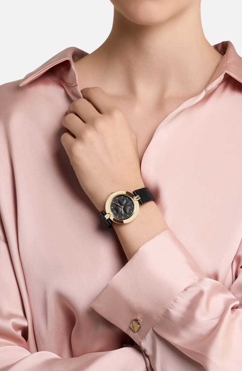 Furla Heritage Leather Strap Watch, 34mm, Alternate, color, Yellow Gold