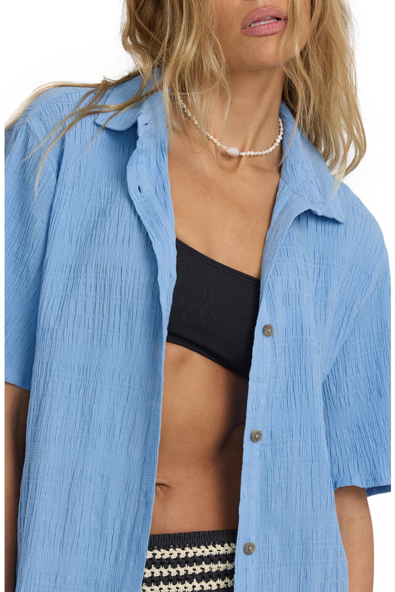 Laura Oversize Short Sleeve Cotton Button-Up Shirt, Alternate, color, BLEACHED ROAD