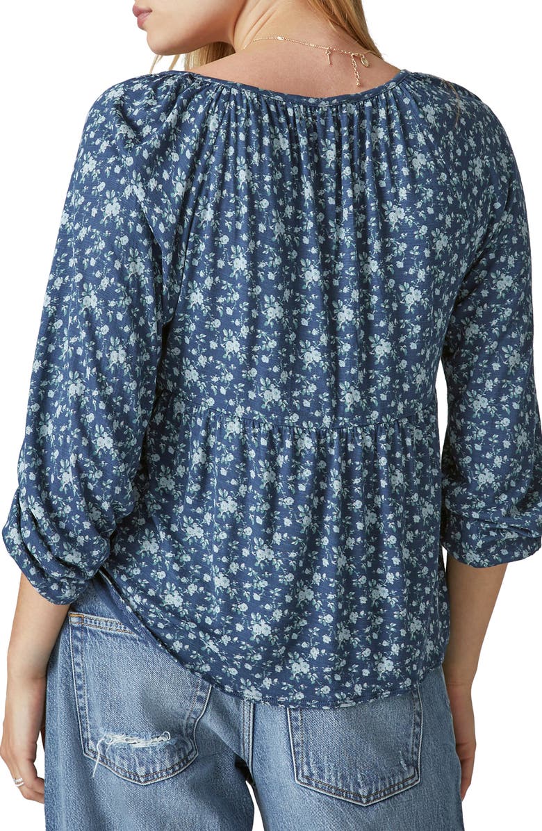 Lucky Brand Floral Smocked Henley Top, Alternate, color, 
