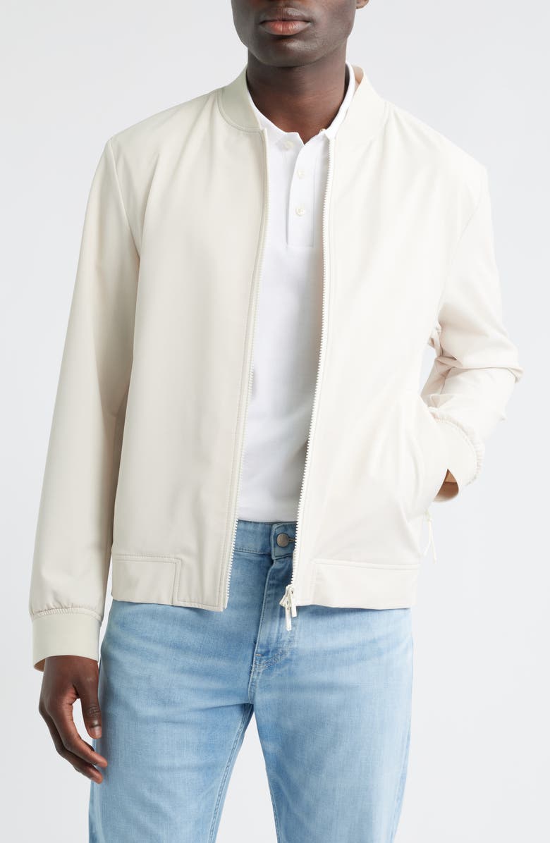 BOSS Hanry Slim Fit Bomber Jacket, Main, color, Open White