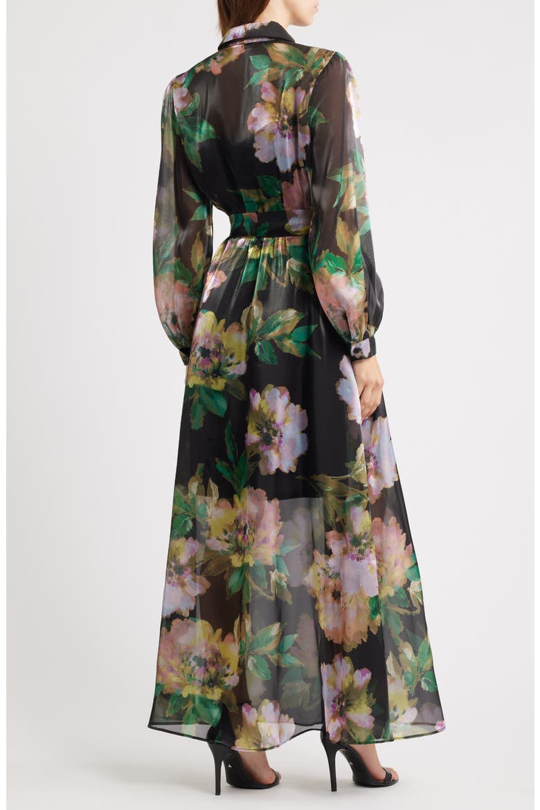 Floral Long Sleeve Shirtdress Gown, Alternate, color, BLACK MULTI