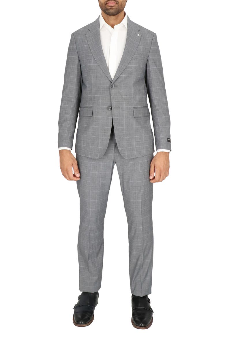 Regular Fit Grey Plaid Suit, Main, color, GREY PLAID