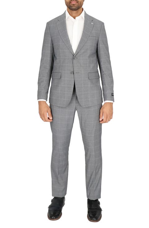 Regular Fit Grey Plaid Suit
