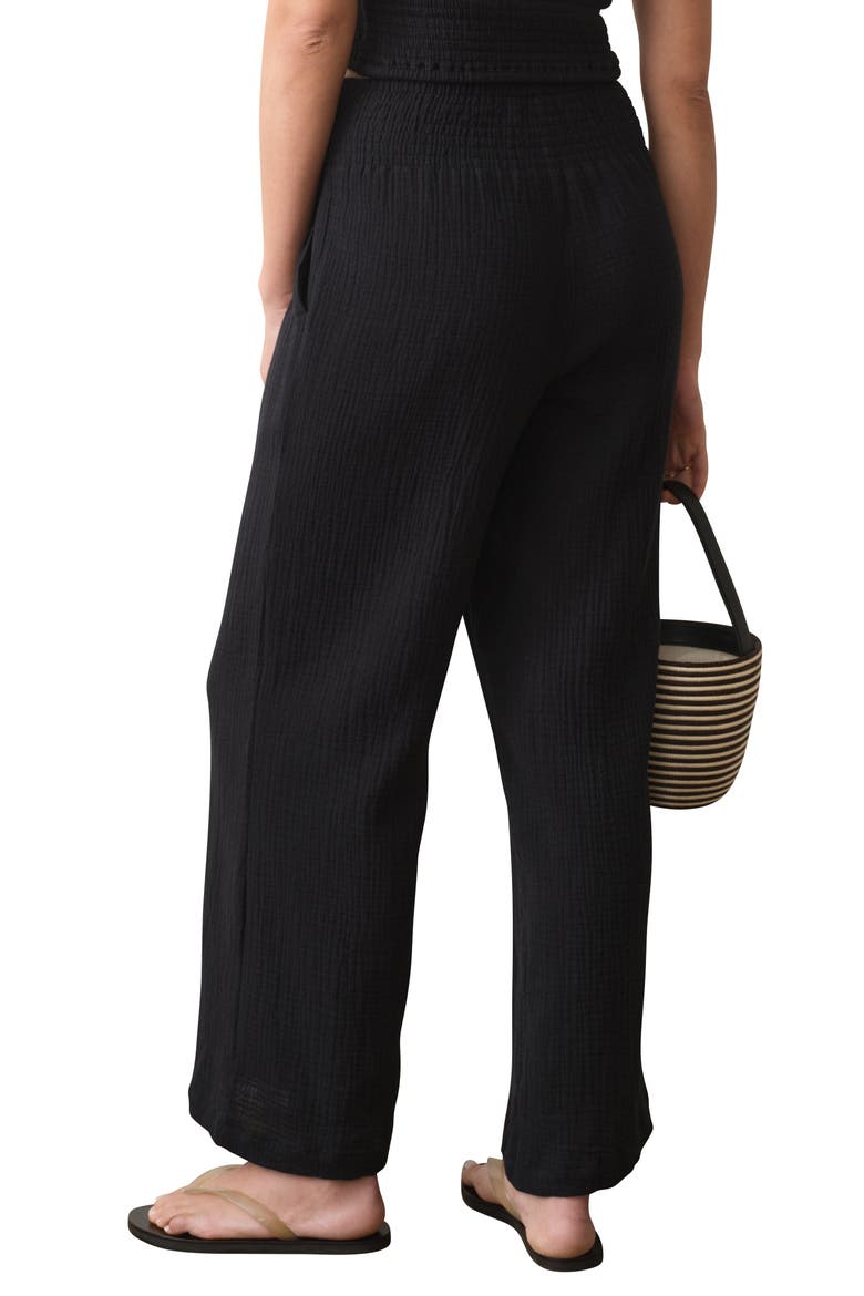 Isla Pull-On Double Cloth Wide Leg Pants, Alternate, color, BLACK