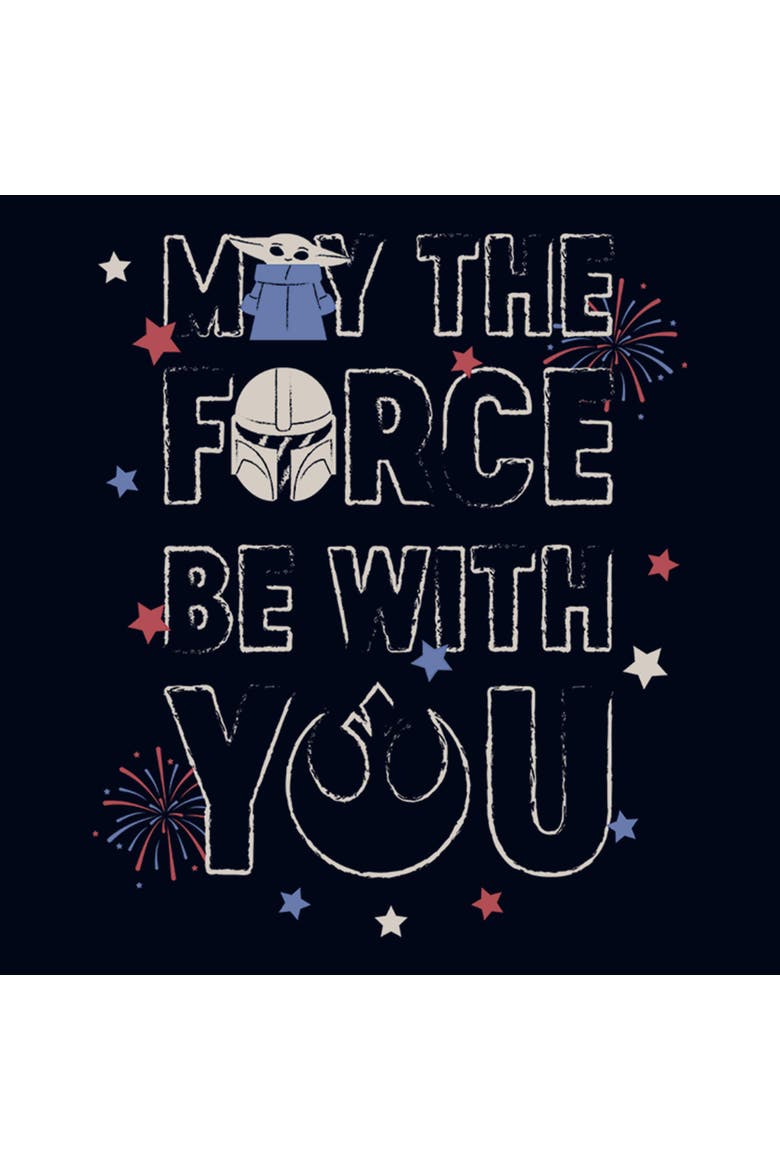 Girl's Star Wars The Mandalorian May The Force And Fireworks  Graphic T-Shirt, Alternate, color, Navy Blue