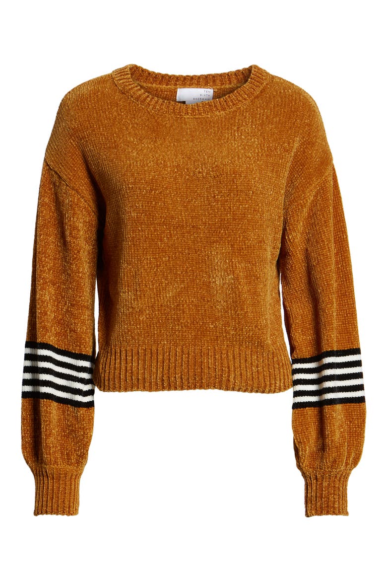 Stripe Sleeve Chenille Sweater, Alternate, color, GOLD