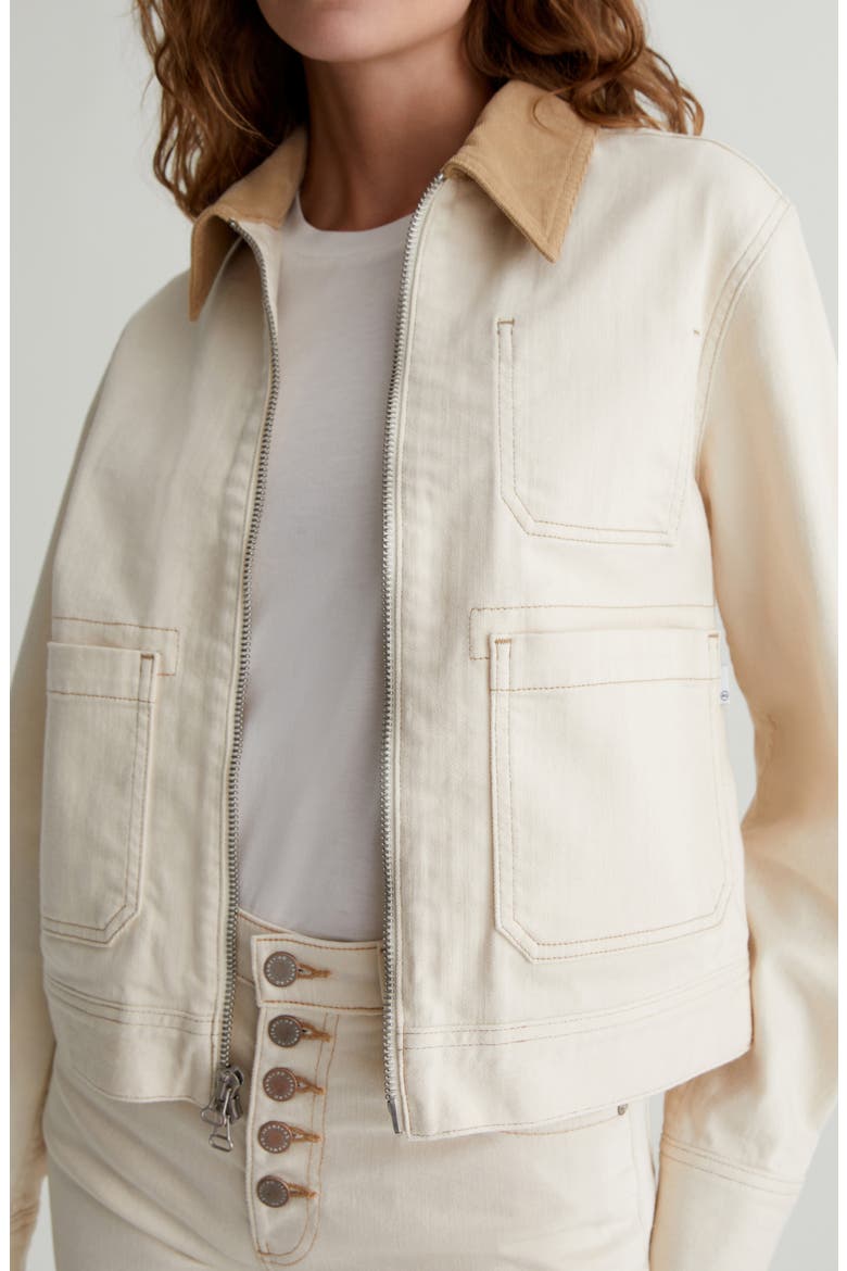 Jo Corduroy Collar Crop Denim Utility Jacket, Alternate, color, WHITE OAT/ SANDSTONE MIST
