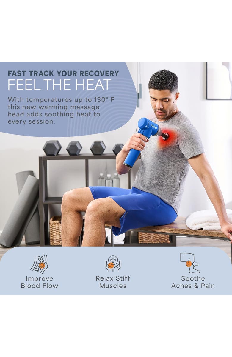 Lifepro Sonic LX Heated Deep Tissue Massage Gun Portable Handheld Percussion Massager, Alternate, color, Blue