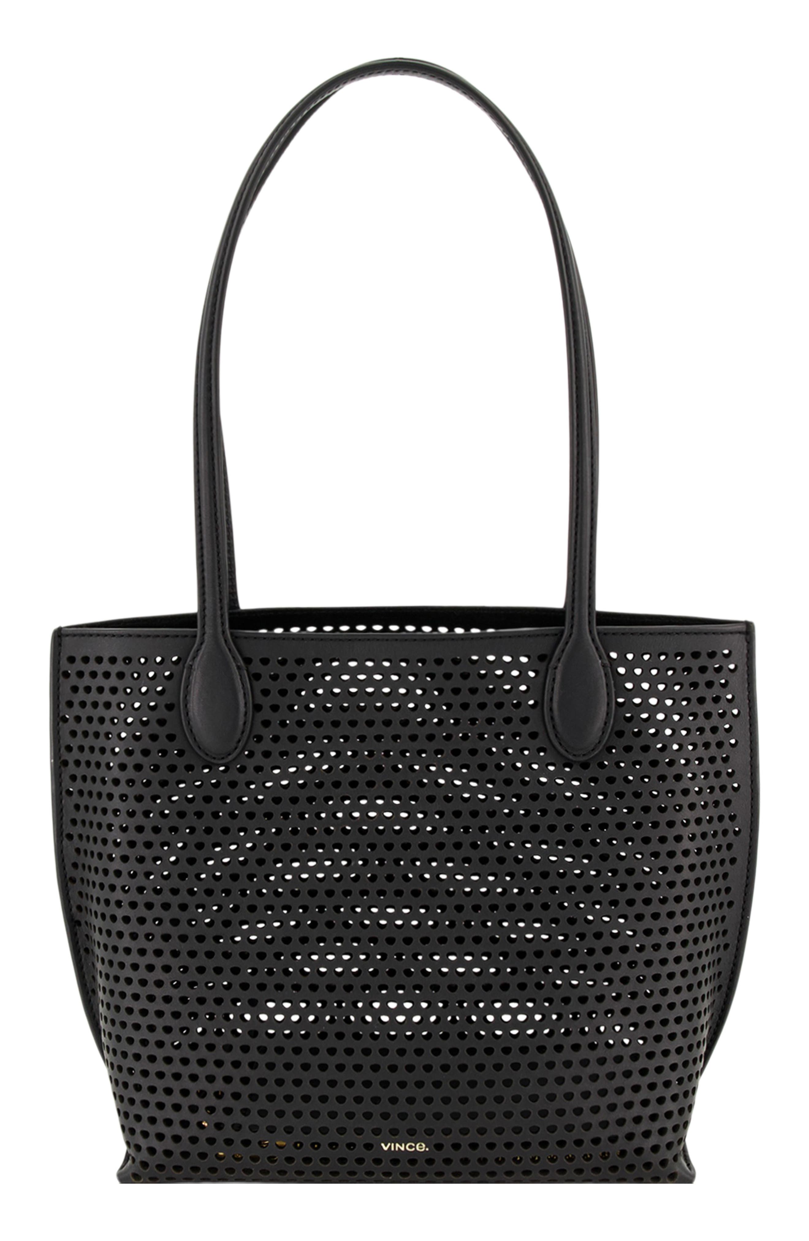 Vince Small Athene Perforated Nappa Leather Tote, Alternate, color, Black