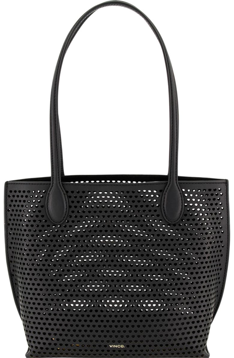 Vince Small Athene Perforated Nappa Leather Tote, Alternate, color, Black
