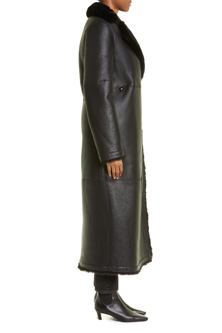 Mary Genuine Shearling Wrap Coat, Alternate, color, BLACK