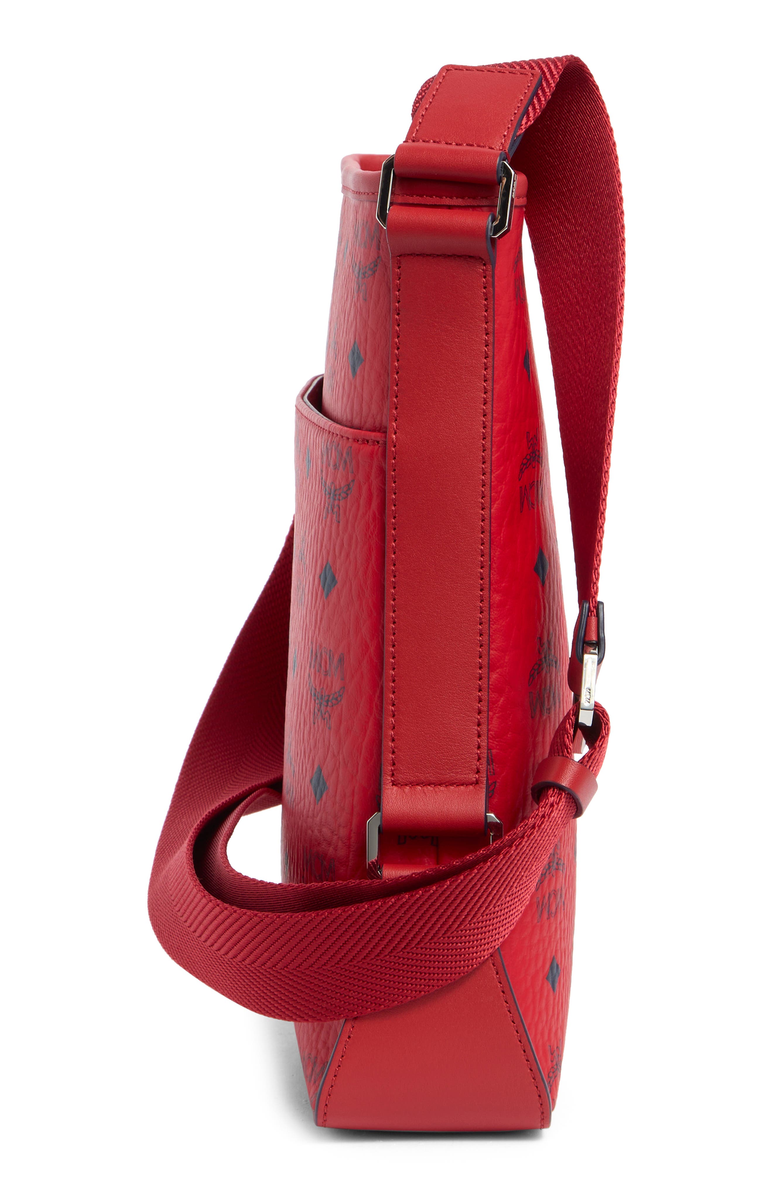 MCM Aren Logo Crossbody Bag, Alternate, color, Candy Red