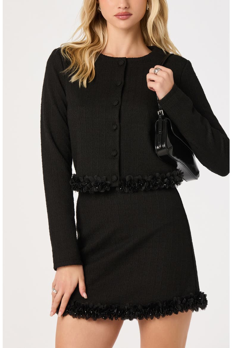 Claire Floral Trim Cropped Jacket, Main, color, BLACK