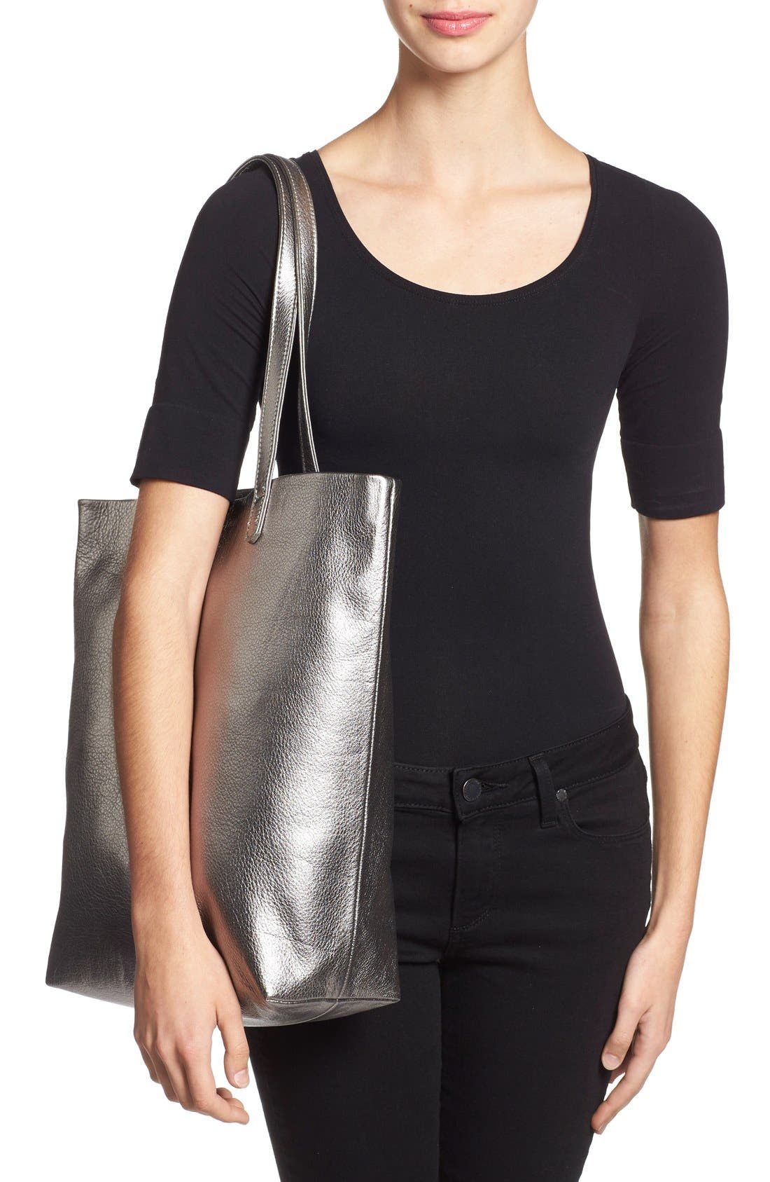 'Basic' Leather Tote, Alternate, color, MINERAL