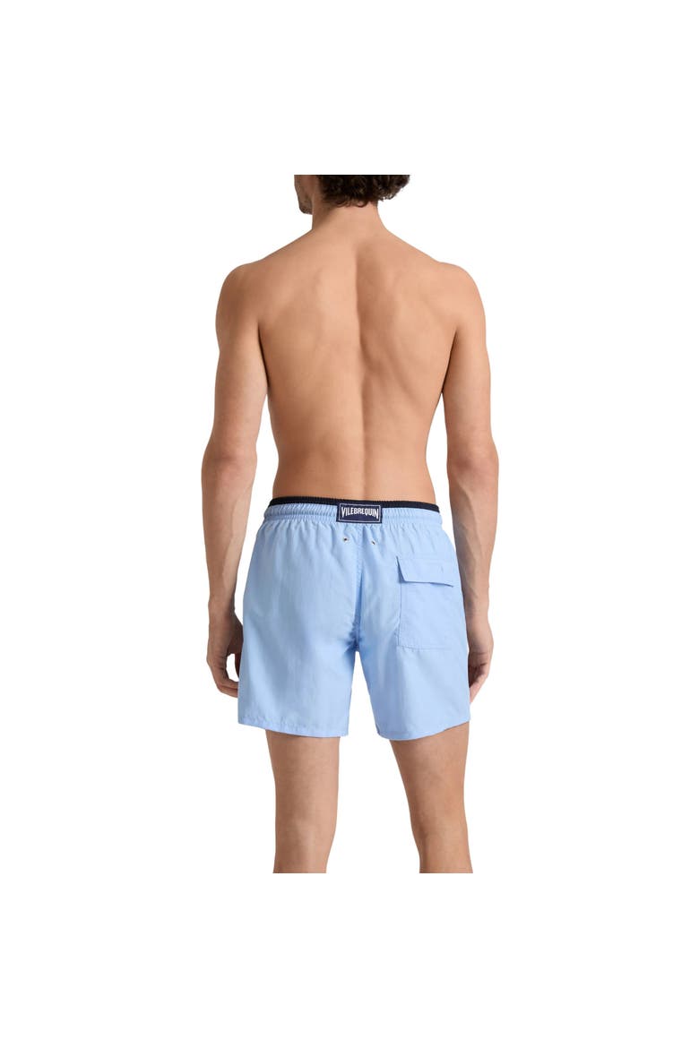 Men's Solid Bicolor Length Swim Trunks, Alternate, color, Flax Flower