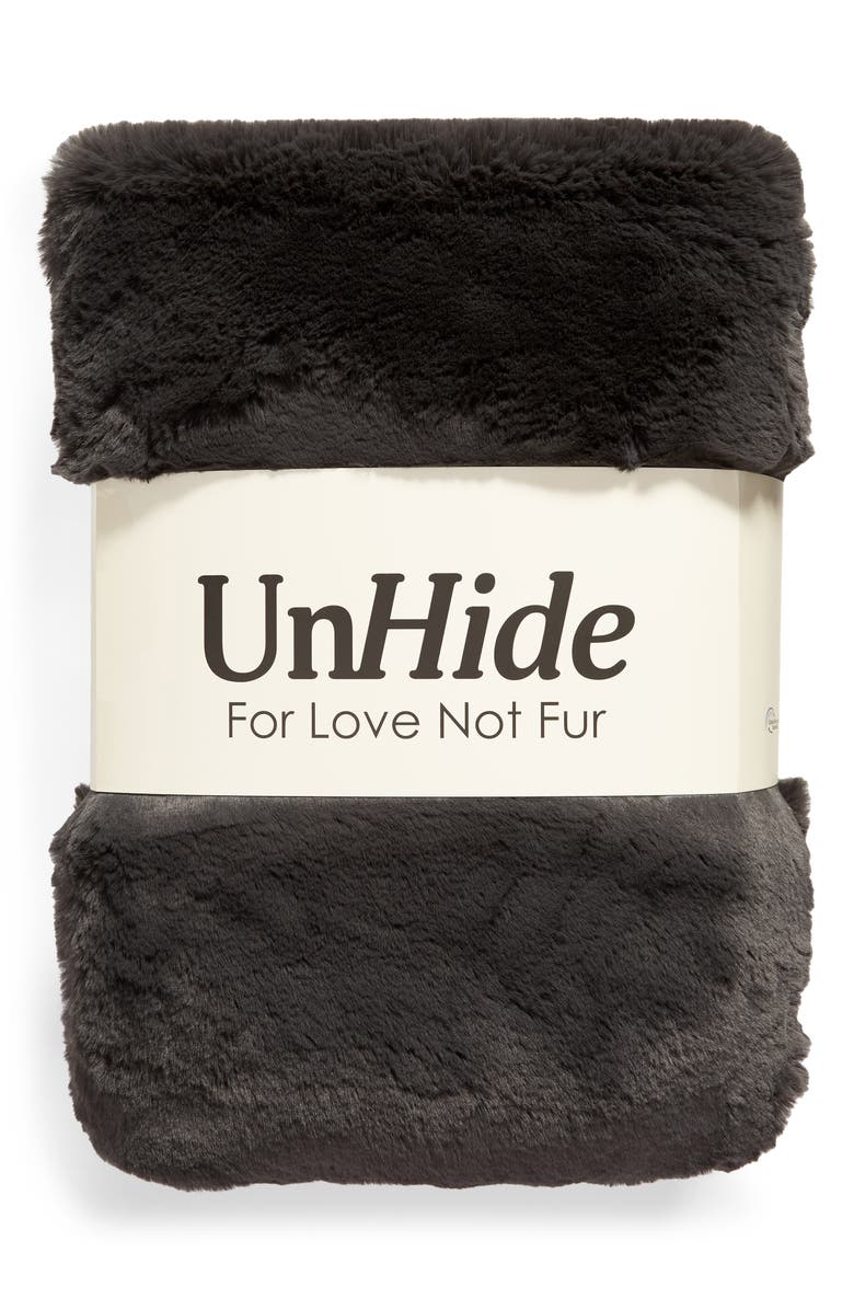 UnHide The Marshmallow 2.0 Medium Faux Fur Throw Blanket, Alternate, color, Charcoal Charlie