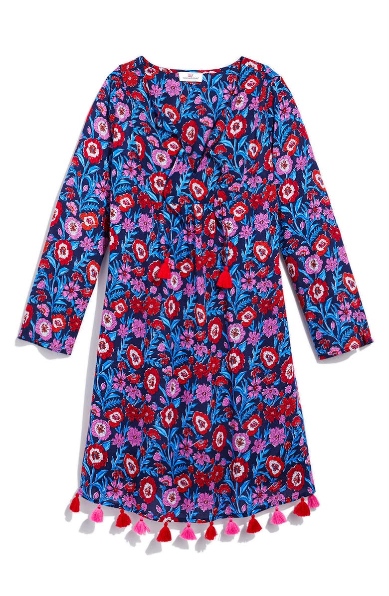 vineyard vines Floral Long Sleeve Cotton Blend Cover-Up Dress, Main, color,