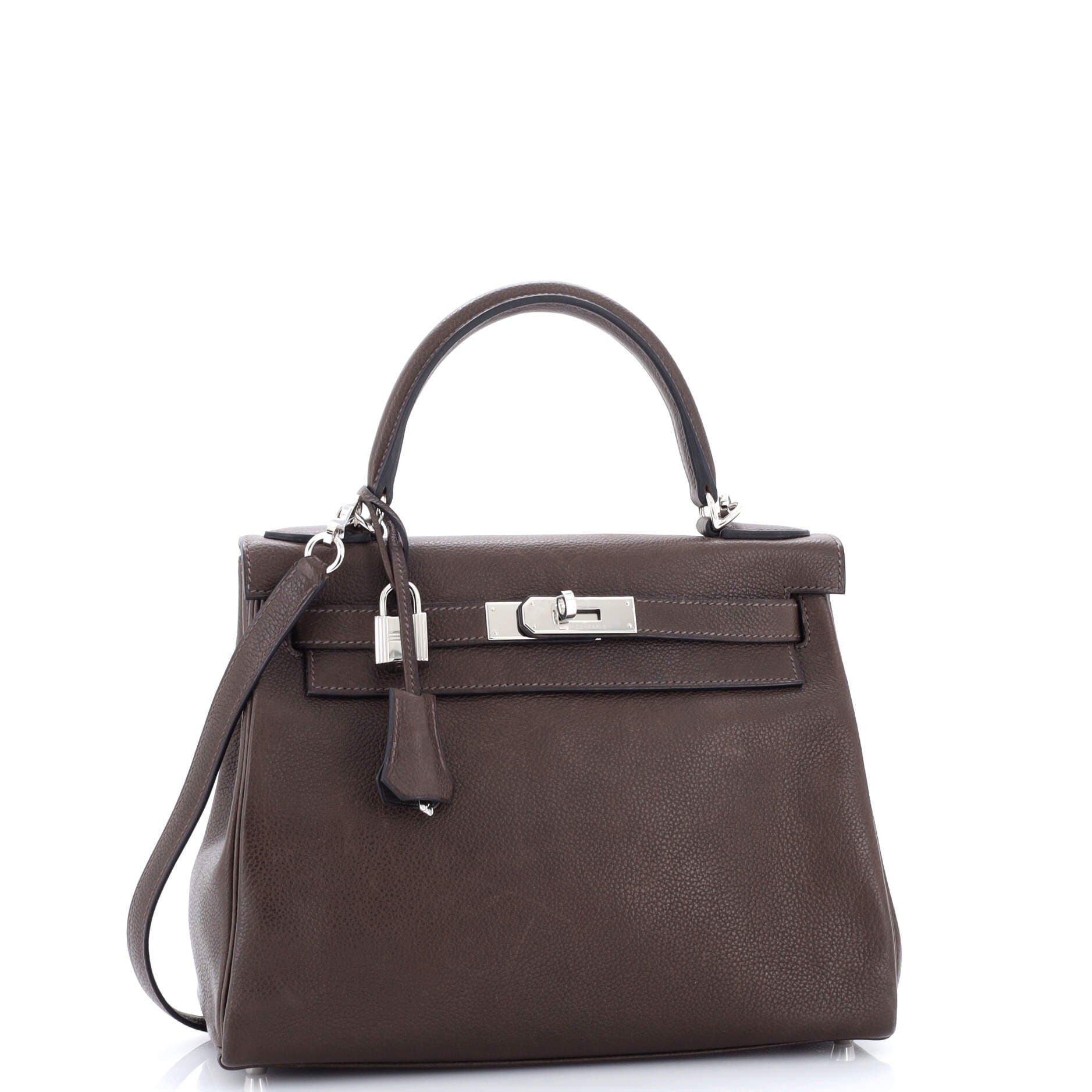 Pre-Owned Hermes Kelly Handbag Brown Barenia Faubourg with Palladium Hardware 28, Alternate, color, Ebene