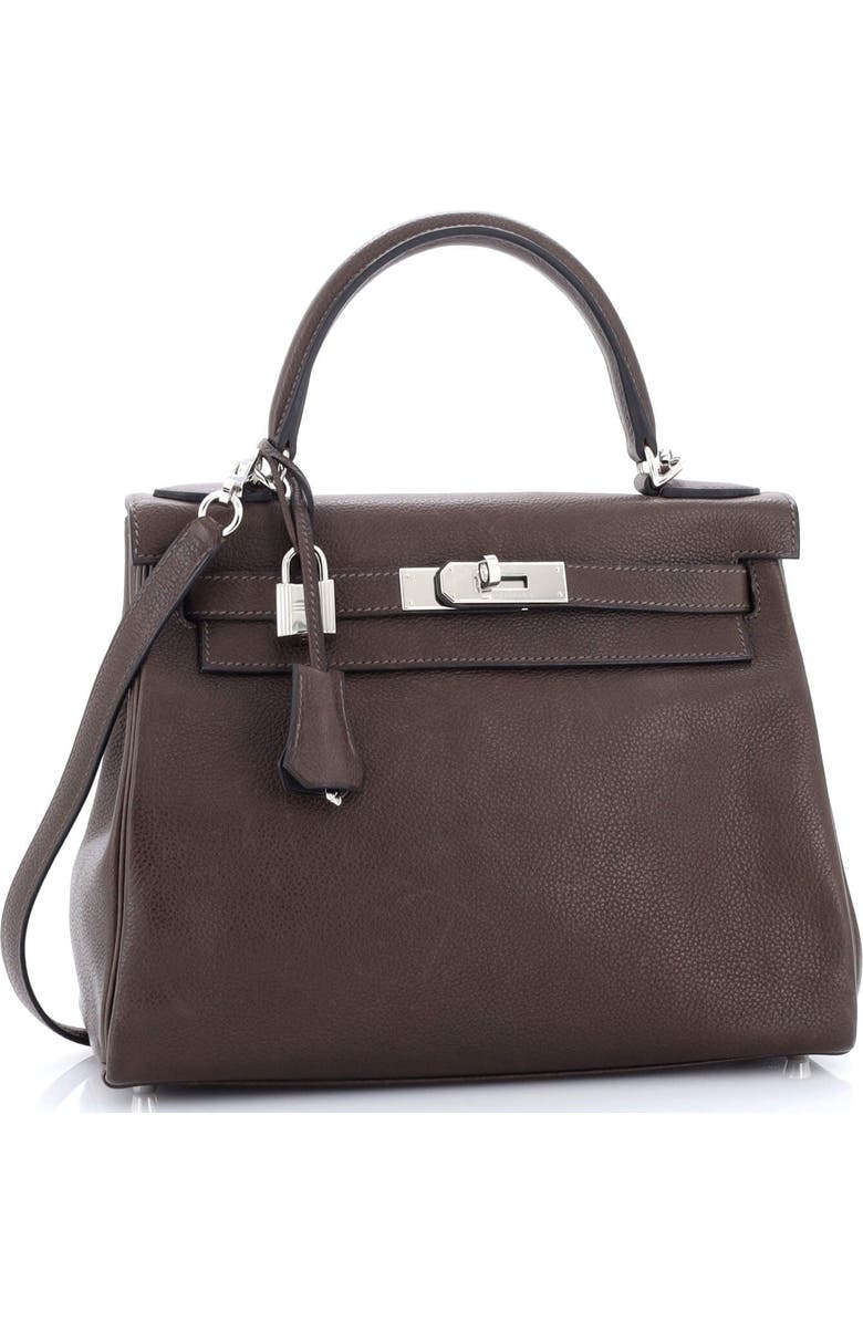 Pre-Owned Hermes Kelly Handbag Brown Barenia Faubourg with Palladium Hardware 28, Alternate, color, Ebene