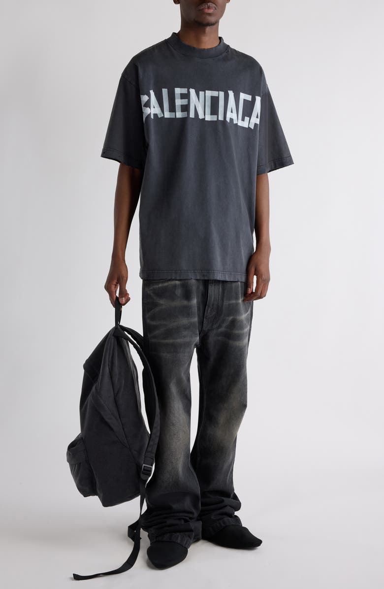 Balenciaga Medium Fit Tape Type Logo Graphic T-Shirt, Alternate, color, 1041 Faded Washed Black