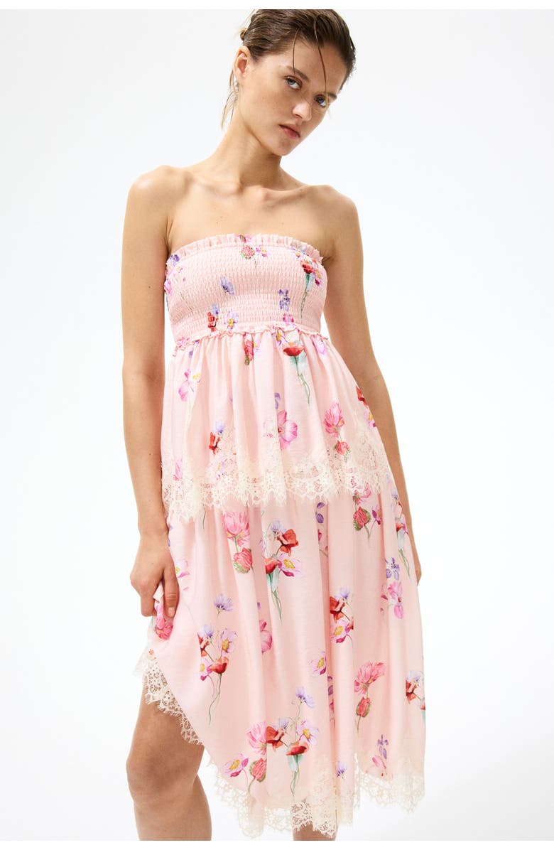 H&M Lace-trimmed Bandeau Dress, Alternate, color, Light Pink/Floral